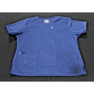Wink Women's Scrub Top Large Blue V Neck Healthcare Medical Uniform Pockets FLAW